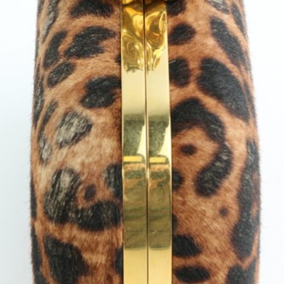Alexander McQueen Box Leopard Print Calf Hair Skull Multicolor Leather Clutch - Picture 8 of 11